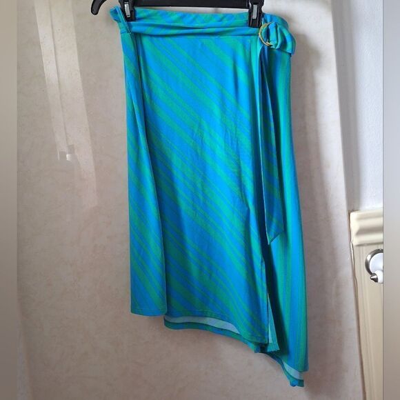 IMAN L striped skirt, belted assymetrical - Picture 2 of 13